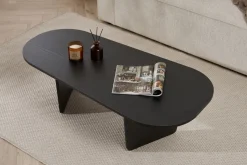 Tavolino da Salotto Nero Forma Ovale Materiale Piano in Legno Nobilitato 130x65x40h cm, Colore Ripiano Nero - Dozza
