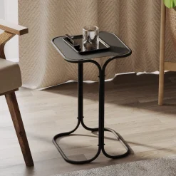 Tavolini Da Salotto > Dmora Tavolino da Salotto Forma Quadrato Materiale Piano in Metallo 45x45x52h cm, Colore Ripiano - Lorsica Nero
