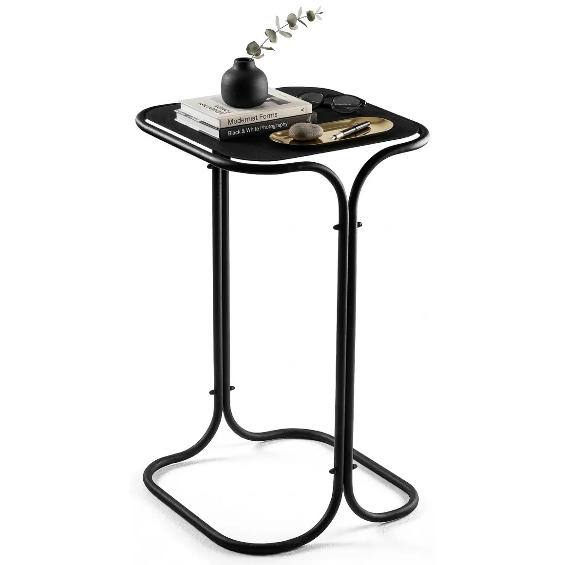 Tavolino da Salotto Nero Forma Quadrato Materiale Piano in Metallo 30x30x52h cm, Colore Ripiano Nero - Cerami
