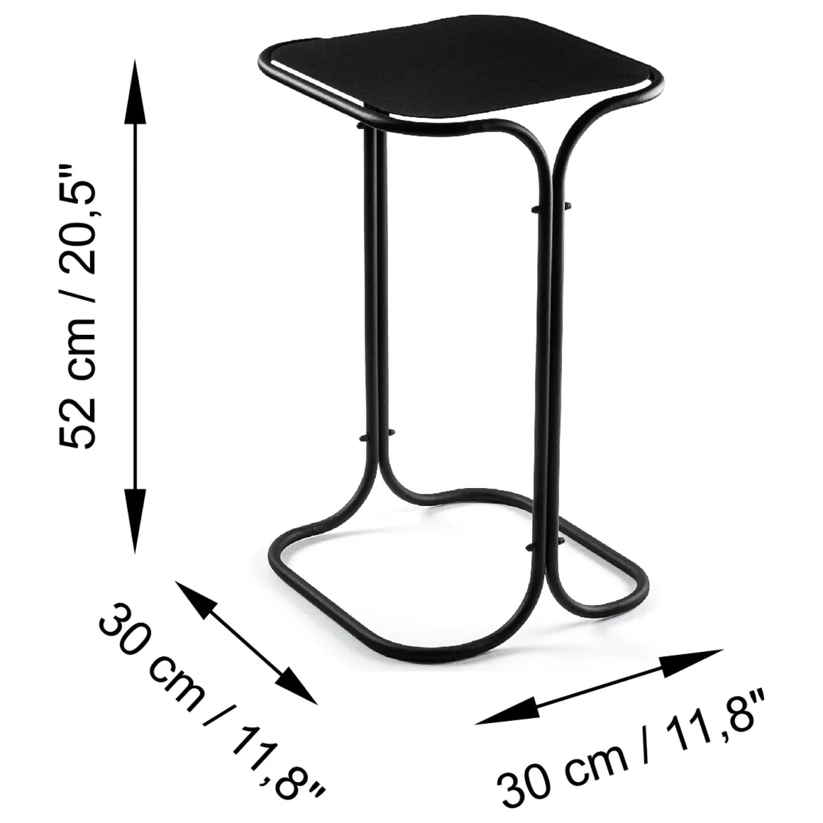 Tavolino da Salotto Nero Forma Quadrato Materiale Piano in Metallo 30x30x52h cm, Colore Ripiano Nero - Cerami