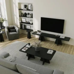 Tavolino da Salotto Nero Forma Rettangolare Materiale Piano in Legno Nobilitato 120x60x40h cm, Colore Ripiano Nero - Ottana