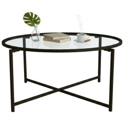 Tavolino da Salotto Nero Forma Rettangolare Materiale Piano in Vetro 83x82x40h cm, Colore Ripiano Trasparente - Ecaterina