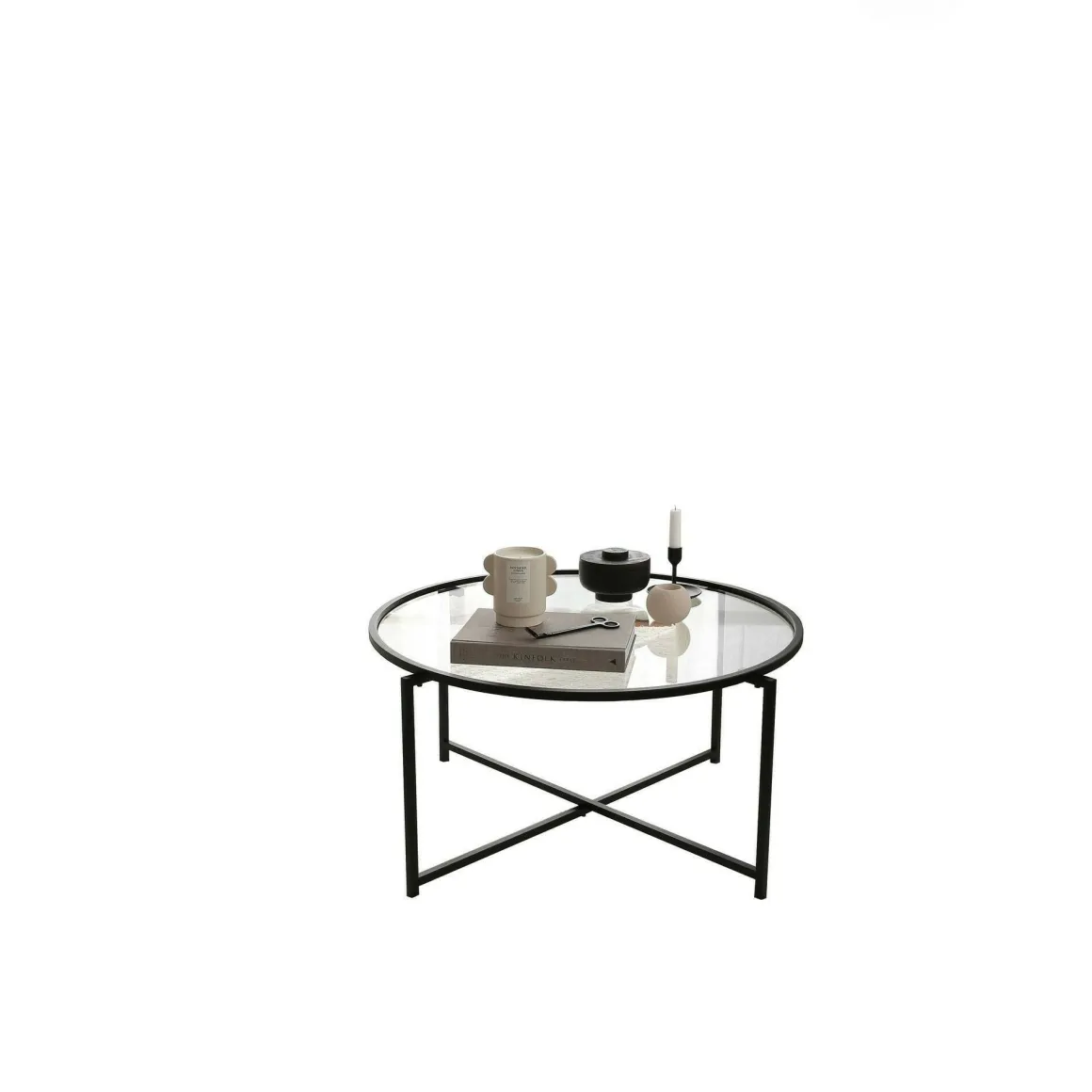 Tavolino da Salotto Nero Forma Rettangolare Materiale Piano in Vetro 83x82x40h cm, Colore Ripiano Trasparente - Ecaterina