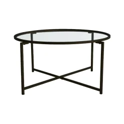 Tavolino da Salotto Nero Forma Rettangolare Materiale Piano in Vetro 83x82x40h cm, Colore Ripiano Trasparente - Ecaterina