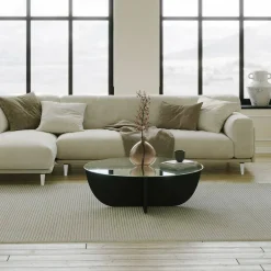 Tavolino da Salotto Nero Forma Rotonda Materiale Piano in Vetro 90x90x30h cm, Colore Ripiano Trasparente - Jolanda