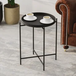 Tavolino da Salotto Nero Forma Rotondo Materiale Piano in Metallo 46x46x56h cm, Colore Ripiano Nero - Fiave