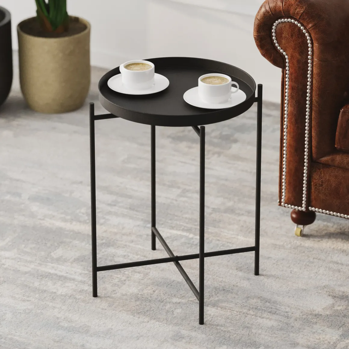Tavolino da Salotto Nero Forma Rotondo Materiale Piano in Metallo 46x46x56h cm, Colore Ripiano Nero - Fiave