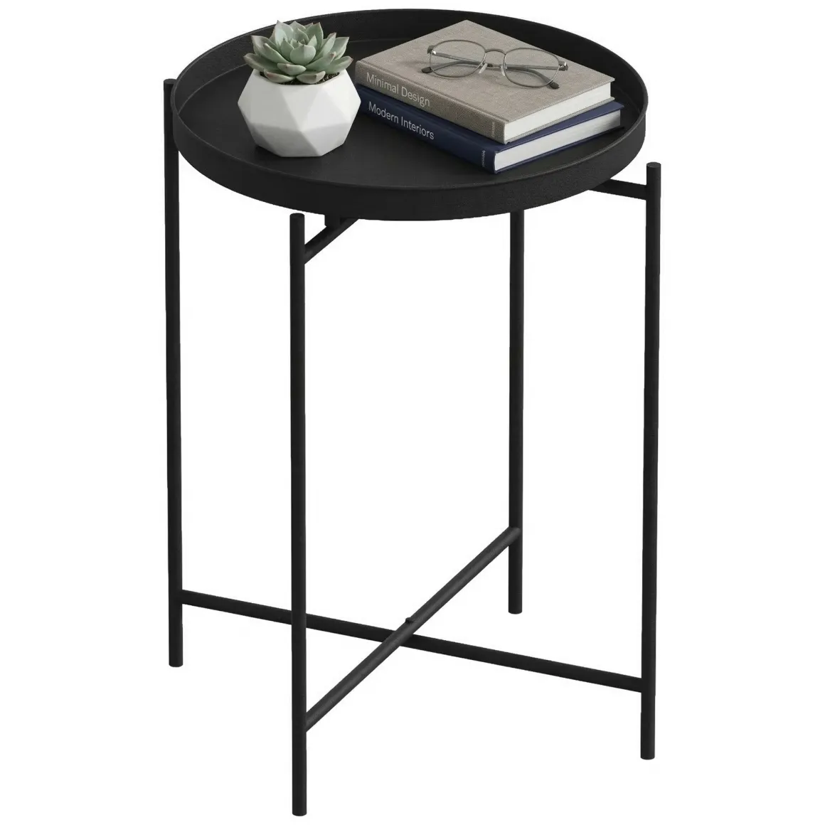 Tavolino da Salotto Nero Forma Rotondo Materiale Piano in Metallo 46x46x56h cm, Colore Ripiano Nero - Fiave