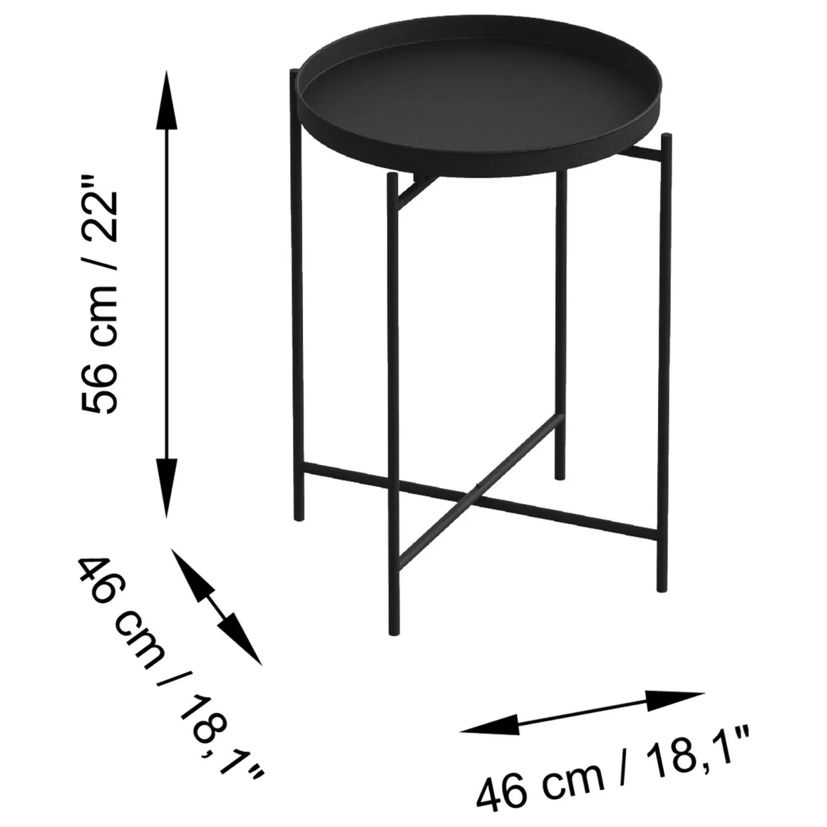 Tavolino da Salotto Nero Forma Rotondo Materiale Piano in Metallo 46x46x56h cm, Colore Ripiano Nero - Fiave