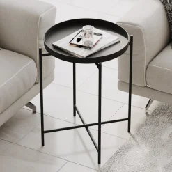 Tavolino da Salotto Nero Forma Rotondo Materiale Piano in Metallo 46x46x56h cm, Colore Ripiano Nero - Fiave