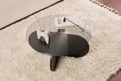 Tavolini Da Salotto > Dmora Tavolino da Salotto Forma Rotondo Materiale Piano in Vetro 75x75x35h cm, Colore Ripiano Trasparente - Cugnoli Nero