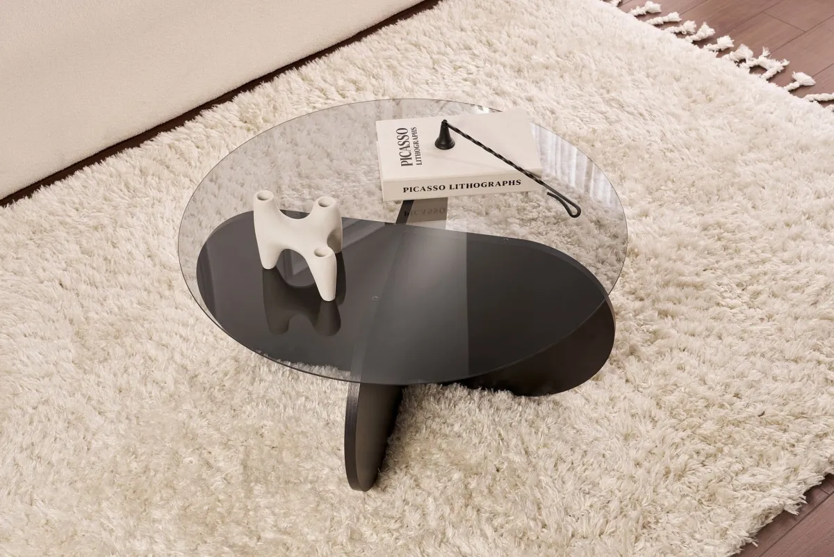 Tavolini Da Salotto > Dmora Tavolino da Salotto Forma Rotondo Materiale Piano in Vetro 75x75x35h cm, Colore Ripiano Trasparente - Cugnoli Nero