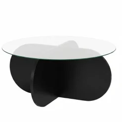 Tavolini Da Salotto > Dmora Tavolino da Salotto Forma Rotondo Materiale Piano in Vetro 75x75x35h cm, Colore Ripiano Trasparente - Cugnoli Nero