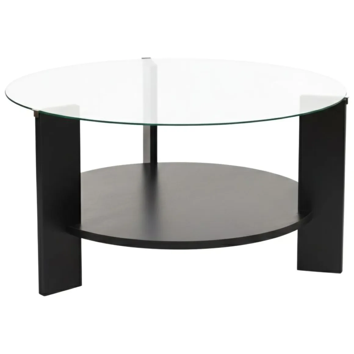 Tavolino da Salotto Nero Forma Rotondo Materiale Piano in Vetro 75x75x40h cm, Colore Ripiano Trasparente - Canevino