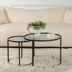 Tavolino da Salotto Nero Grigio set di 2 Tavolini Forma Rotondo 60x60x43h cm, Colore Struttura Grigio - Xaden