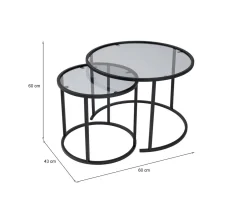 Tavolino da Salotto Nero Grigio set di 2 Tavolini Forma Rotondo 60x60x43h cm, Colore Struttura Grigio - Xaden