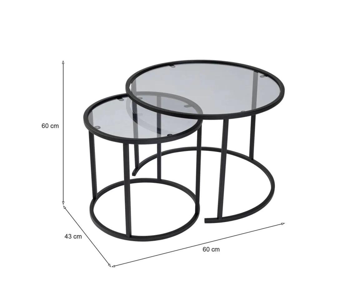 Tavolino da Salotto Nero Grigio set di 2 Tavolini Forma Rotondo 60x60x43h cm, Colore Struttura Grigio - Xaden