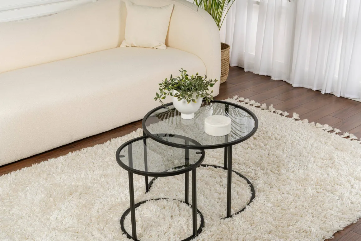 Tavolino da Salotto Nero Grigio set di 2 Tavolini Forma Rotondo 60x60x43h cm, Colore Struttura Grigio - Xaden