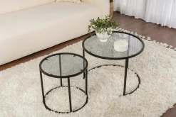 Tavolino da Salotto Nero Grigio set di 2 Tavolini Forma Rotondo 60x60x43h cm, Colore Struttura Grigio - Xaden