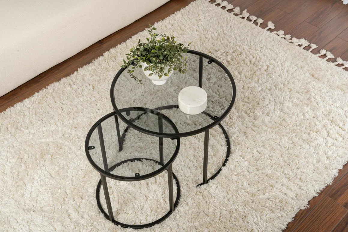 Tavolino da Salotto Nero Grigio set di 2 Tavolini Forma Rotondo 60x60x43h cm, Colore Struttura Grigio - Xaden