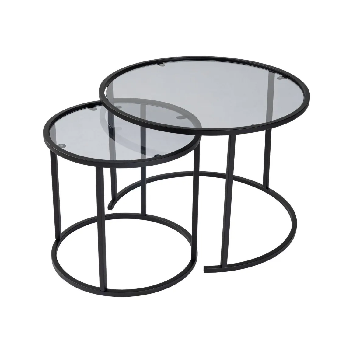Tavolino da Salotto Nero Grigio set di 2 Tavolini Forma Rotondo 60x60x43h cm, Colore Struttura Grigio - Xaden