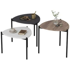 Tavolini Da Salotto > Dmora Tavolino da Salotto Nero Marrone Noce set 3 Pezzi Forma Triangolare 45x45x45h cm, Colore Ripiano Marrone - Carro Marrone, Nero Noce