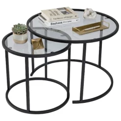 Tavolino da Salotto Nero Modulabile Forma Rotondo 42x42x39h cm, Sfumatura Colore Ripiano Fume - Vetusto