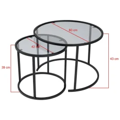 Tavolino da Salotto Nero Modulabile Forma Rotondo 42x42x39h cm, Sfumatura Colore Ripiano Fume - Vetusto