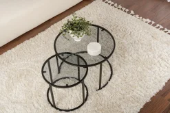 Tavolino da Salotto Nero Modulabile Forma Rotondo 42x42x39h cm, Sfumatura Colore Ripiano Fume - Vetusto