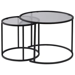 Tavolino da Salotto Nero Modulabile Forma Rotondo 42x42x39h cm, Sfumatura Colore Ripiano Fume - Vetusto