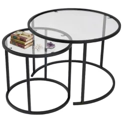 Tavolino da Salotto Nero Modulabile Forma Rotondo 60x60x43h cm, Materiale Piano in Vetro - Simaxis