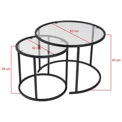 Tavolino da Salotto Nero Modulabile Forma Rotondo 60x60x43h cm, Materiale Piano in Vetro - Simaxis