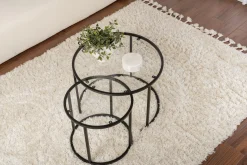 Tavolino da Salotto Nero Modulabile Forma Rotondo 60x60x43h cm, Materiale Piano in Vetro - Simaxis