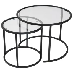 Tavolino da Salotto Nero Modulabile Forma Rotondo 60x60x43h cm, Materiale Piano in Vetro - Simaxis