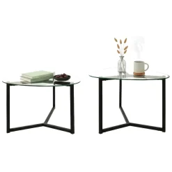Tavolino da Salotto Nero Modulare Multifunzionale Forma Rettangolare 82x58x40h cm, Materiale Piano in Vetro - Flora