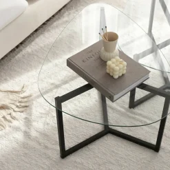 Tavolino da Salotto Nero Modulare Multifunzionale Forma Rettangolare 82x58x40h cm, Materiale Piano in Vetro - Flora