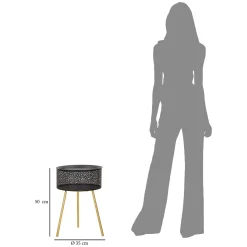 Tavolino da Salotto Nero oro Contenitore un Vano 35x35x50h cm, Piano Sollevabile - Mukall