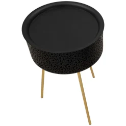 Tavolino da Salotto Nero oro Contenitore un Vano 40x40x65h cm, Forma Rotondo - Orchha