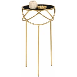 Tavolino da Salotto Nero oro Portatelefono Forma Rotondo 40x40x80h cm, Colore Ripiano Nero - Uspall