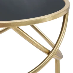 Tavolino da Salotto Nero oro Portatelefono Forma Rotondo 40x40x80h cm, Colore Ripiano Nero - Uspall