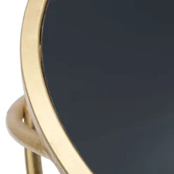 Tavolino da Salotto Nero oro Portatelefono Forma Rotondo 40x40x80h cm, Colore Ripiano Nero - Uspall