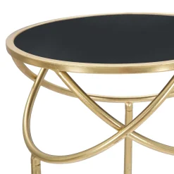Tavolino da Salotto Nero oro Portatelefono Forma Rotondo 40x40x80h cm, Colore Ripiano Nero - Uspall
