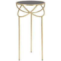 Tavolino da Salotto Nero oro Portatelefono Forma Rotondo 40x40x80h cm, Colore Ripiano Nero - Uspall