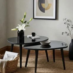 Tavolino da Salotto Nero Piano in Vetro Temperato Forma Ovale 75x55x38h cm, Sfumatura Colore Ripiano Fume - Cassiano