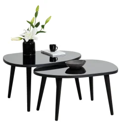 Tavolino da Salotto Nero Piano in Vetro Temperato Forma Ovale 75x55x38h cm, Sfumatura Colore Ripiano Fume - Cassiano