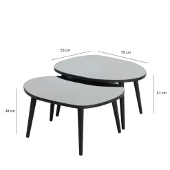 Tavolino da Salotto Nero Piano in Vetro Temperato Forma Ovale 75x55x38h cm, Sfumatura Colore Ripiano Fume - Cassiano
