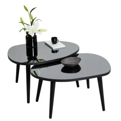 Tavolino da Salotto Nero Piano in Vetro Temperato Forma Ovale 75x55x38h cm, Sfumatura Colore Ripiano Fume - Cassiano