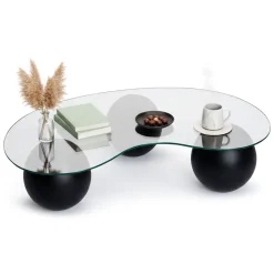 Tavolini Da Salotto > Dmora Tavolino da Salotto Portariviste Forma Ovale 117x60x30h cm, Materiale Piano in Vetro - Sawyer Nero