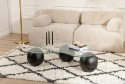 Tavolini Da Salotto > Dmora Tavolino da Salotto Portariviste Forma Ovale 117x60x30h cm, Materiale Piano in Vetro - Sawyer Nero