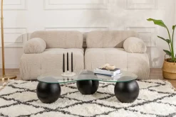 Tavolini Da Salotto > Dmora Tavolino da Salotto Portariviste Forma Ovale 117x60x30h cm, Materiale Piano in Vetro - Sawyer Nero